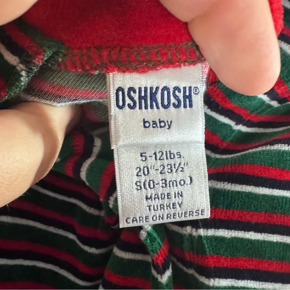 OshKosh Baby Christmas Teddy Bear Stocking Velour Footed Sleeper 0-3M Vintage